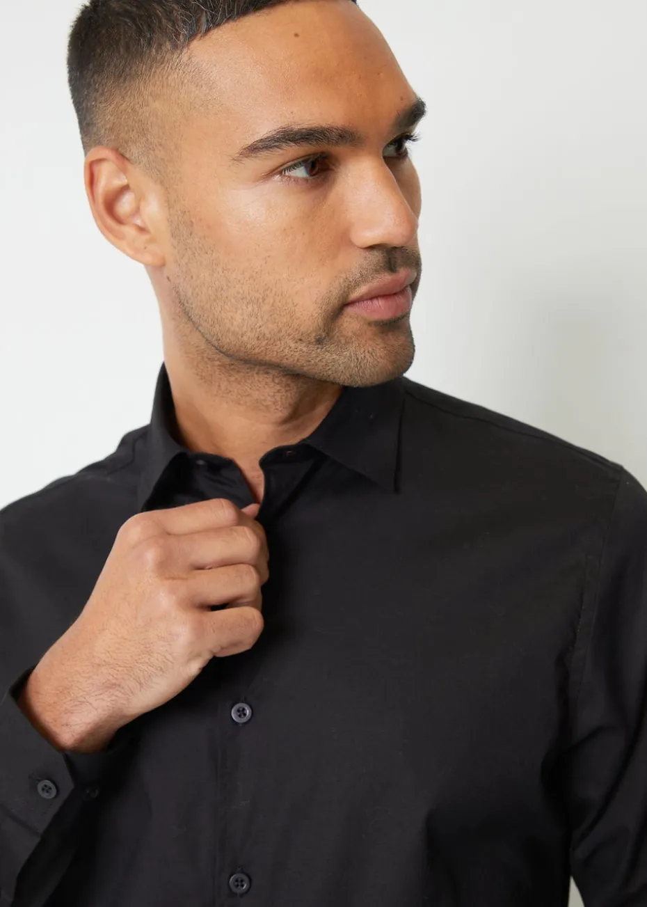 Threadbare Black Cotton Long Sleeve Shirt With Stretch