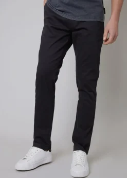 Threadbare Black Cotton Regular Fit Chino Trousers with Stretch