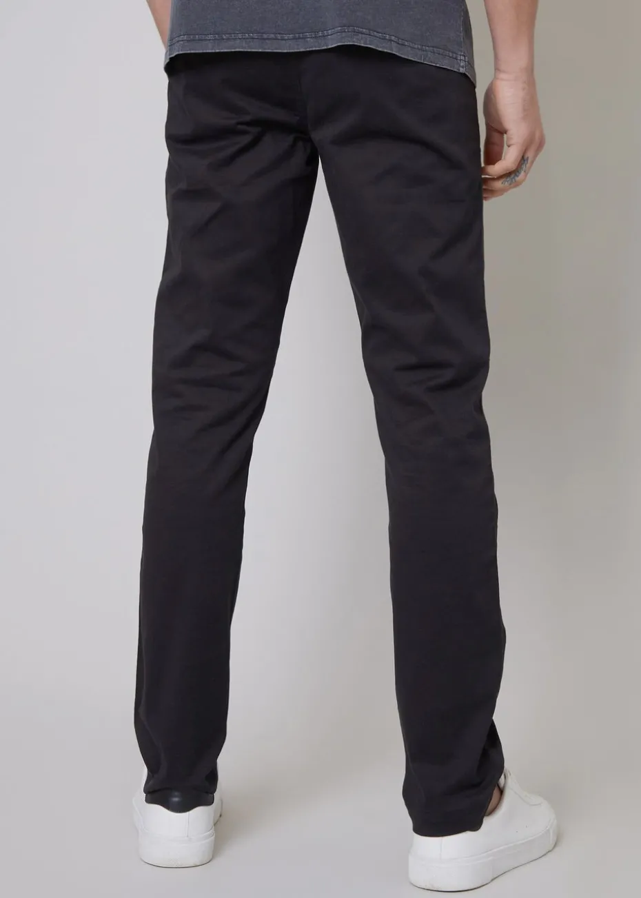 Threadbare Black Cotton Regular Fit Chino Trousers with Stretch