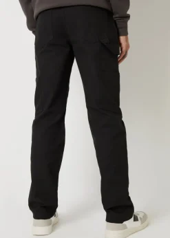 Threadbare Black Cotton Straight Leg Chino Cargo Trousers With Stretch