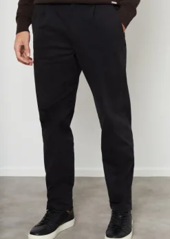 Threadbare Black Cotton Straight Leg Pleated Chino Trousers With Stretch