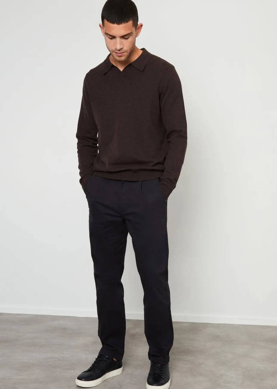Threadbare Black Cotton Straight Leg Pleated Chino Trousers With Stretch