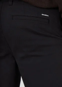 Threadbare Black Cotton Straight Leg Pleated Chino Trousers With Stretch
