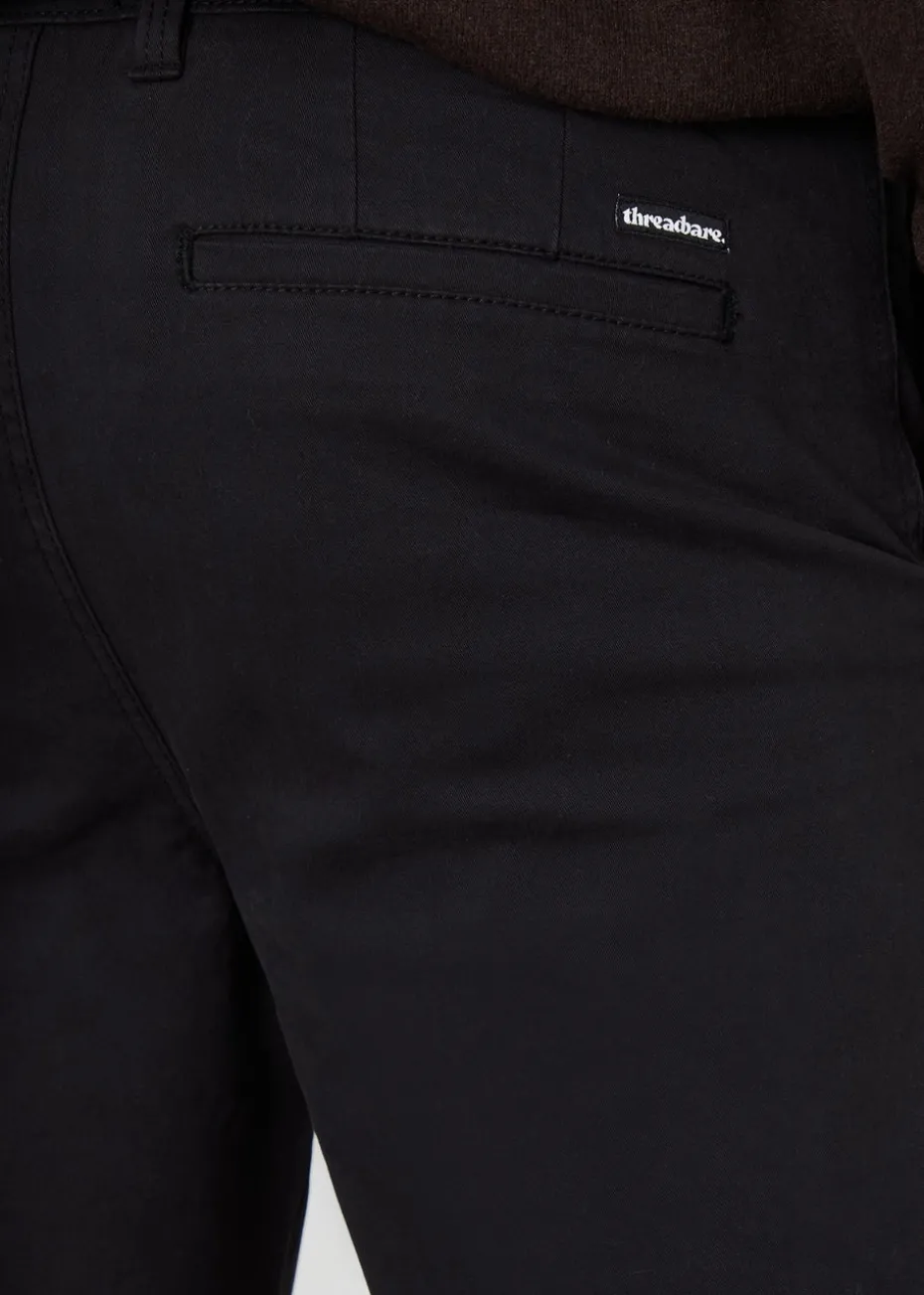 Threadbare Black Cotton Straight Leg Pleated Chino Trousers With Stretch