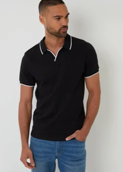 Threadbare Black Cotton Trophy Neck Polo Shirt