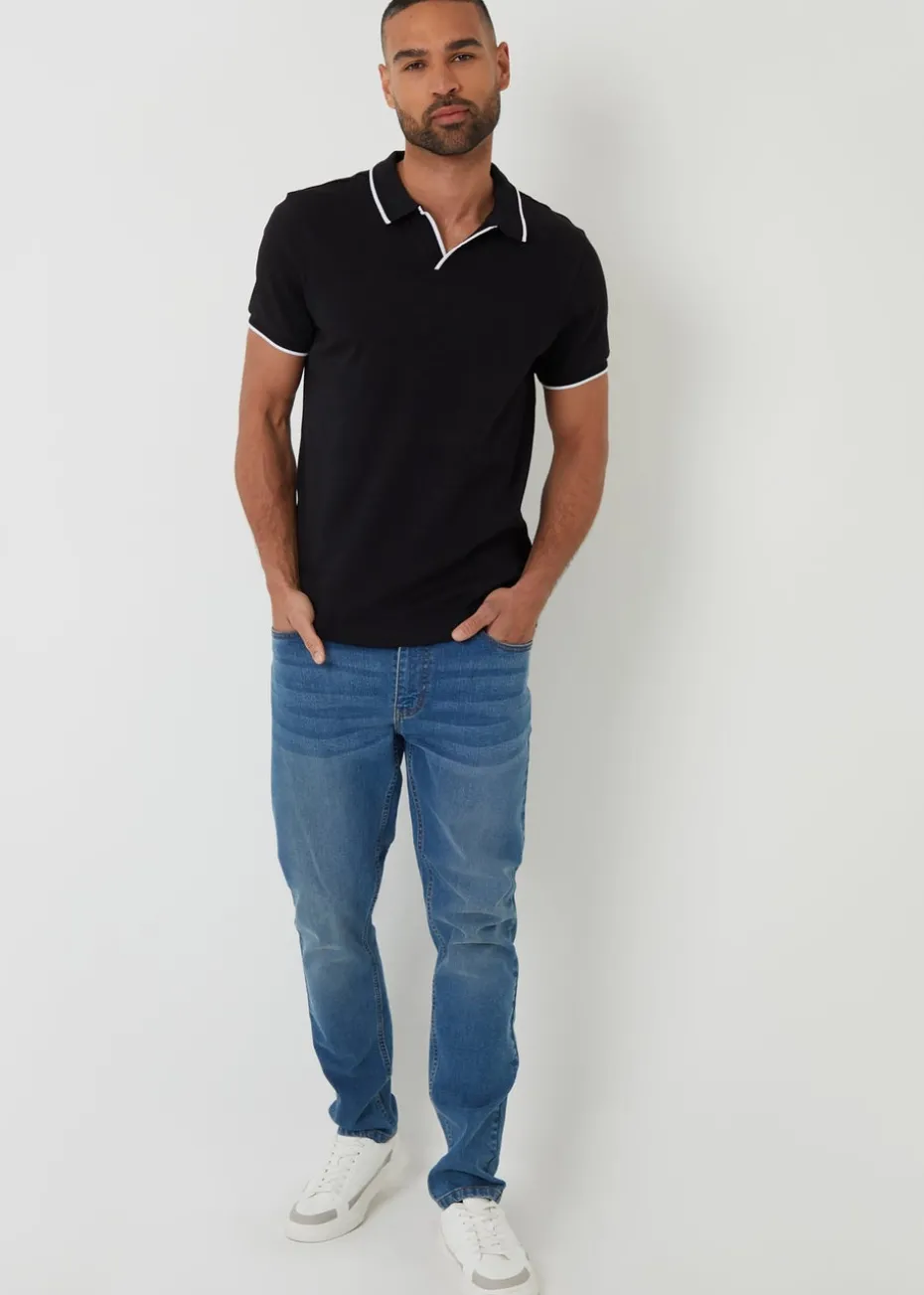 Threadbare Black Cotton Trophy Neck Polo Shirt
