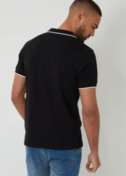 Threadbare Black Cotton Trophy Neck Polo Shirt