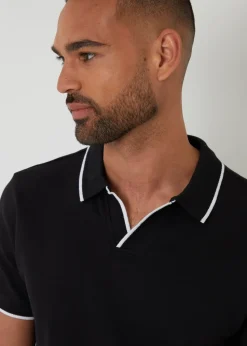 Threadbare Black Cotton Trophy Neck Polo Shirt