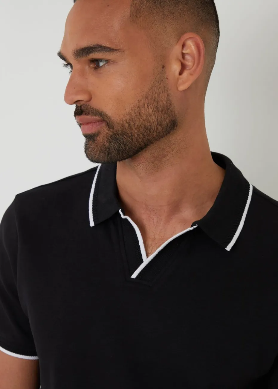 Threadbare Black Cotton Trophy Neck Polo Shirt