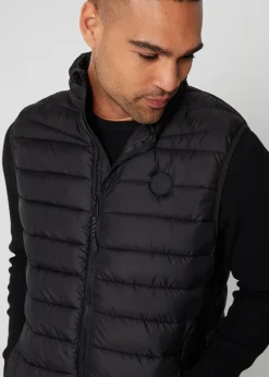 Threadbare Black Federal Matte Finish Padded Funnel Neck Gilet