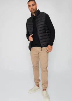 Threadbare Black Federal Matte Finish Padded Funnel Neck Gilet