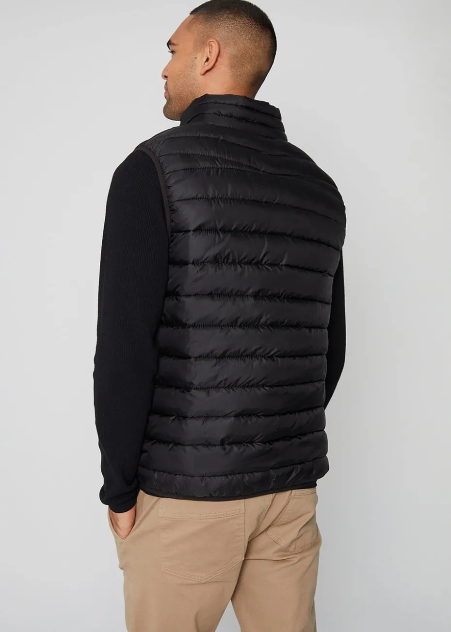 Threadbare Black Federal Matte Finish Padded Funnel Neck Gilet