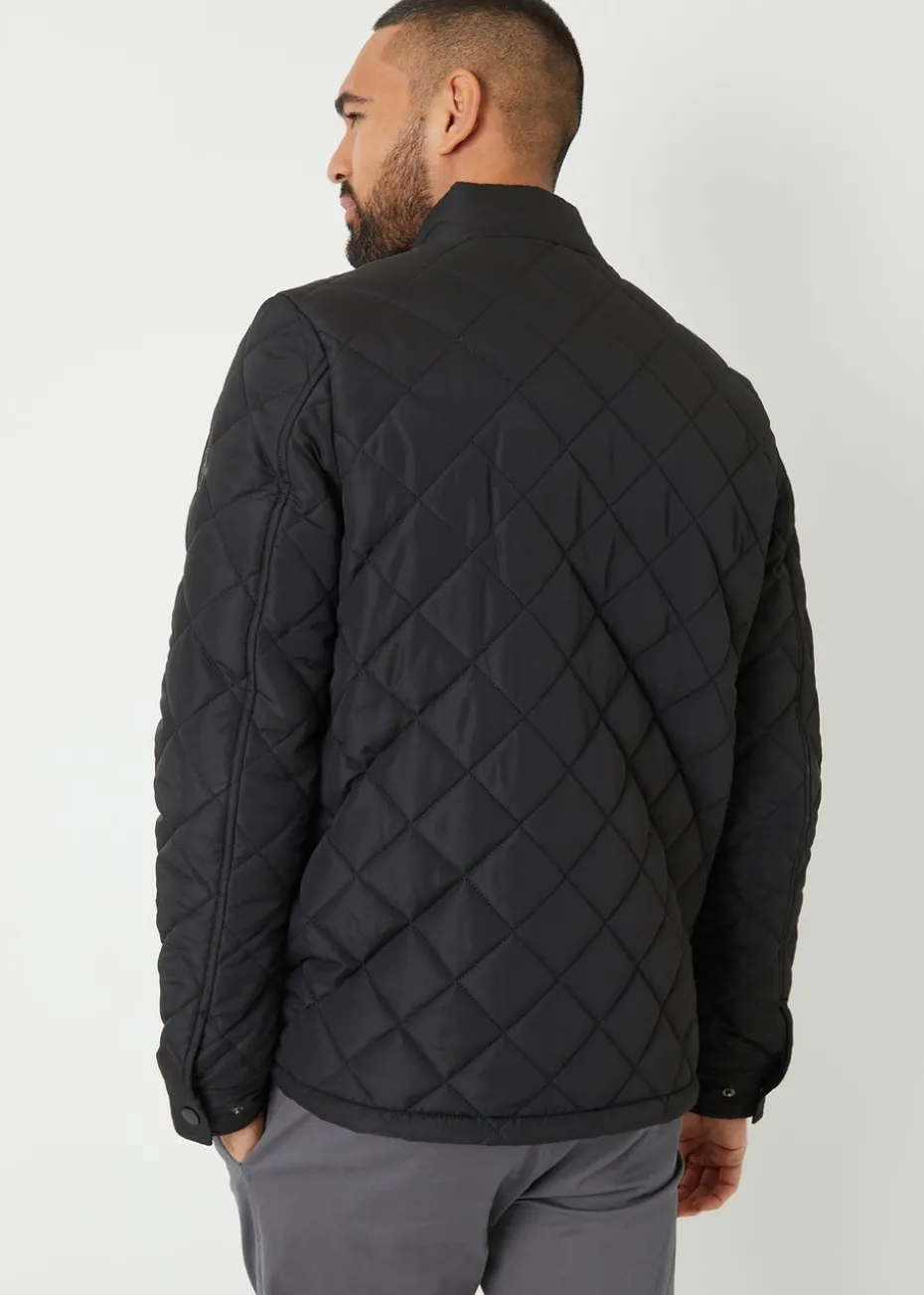 Threadbare Black Funnel Neck Diamond Quilted Jacket