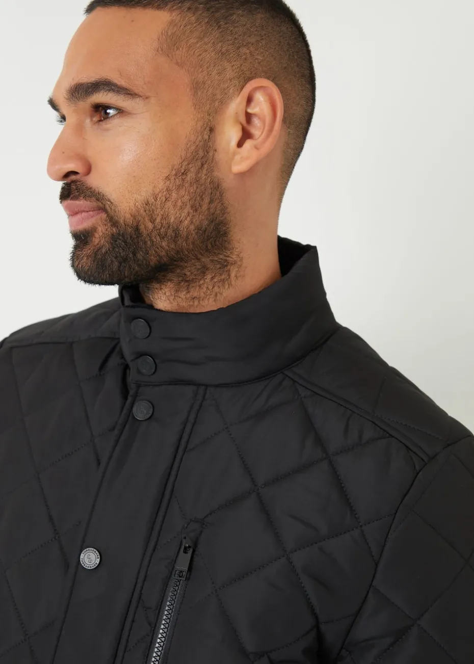 Threadbare Black Funnel Neck Diamond Quilted Jacket