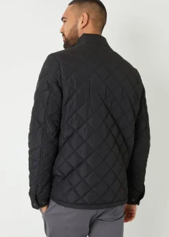 Threadbare Black Funnel Neck Diamond Quilted Jacket