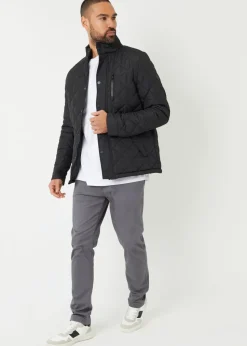 Threadbare Black Funnel Neck Diamond Quilted Jacket