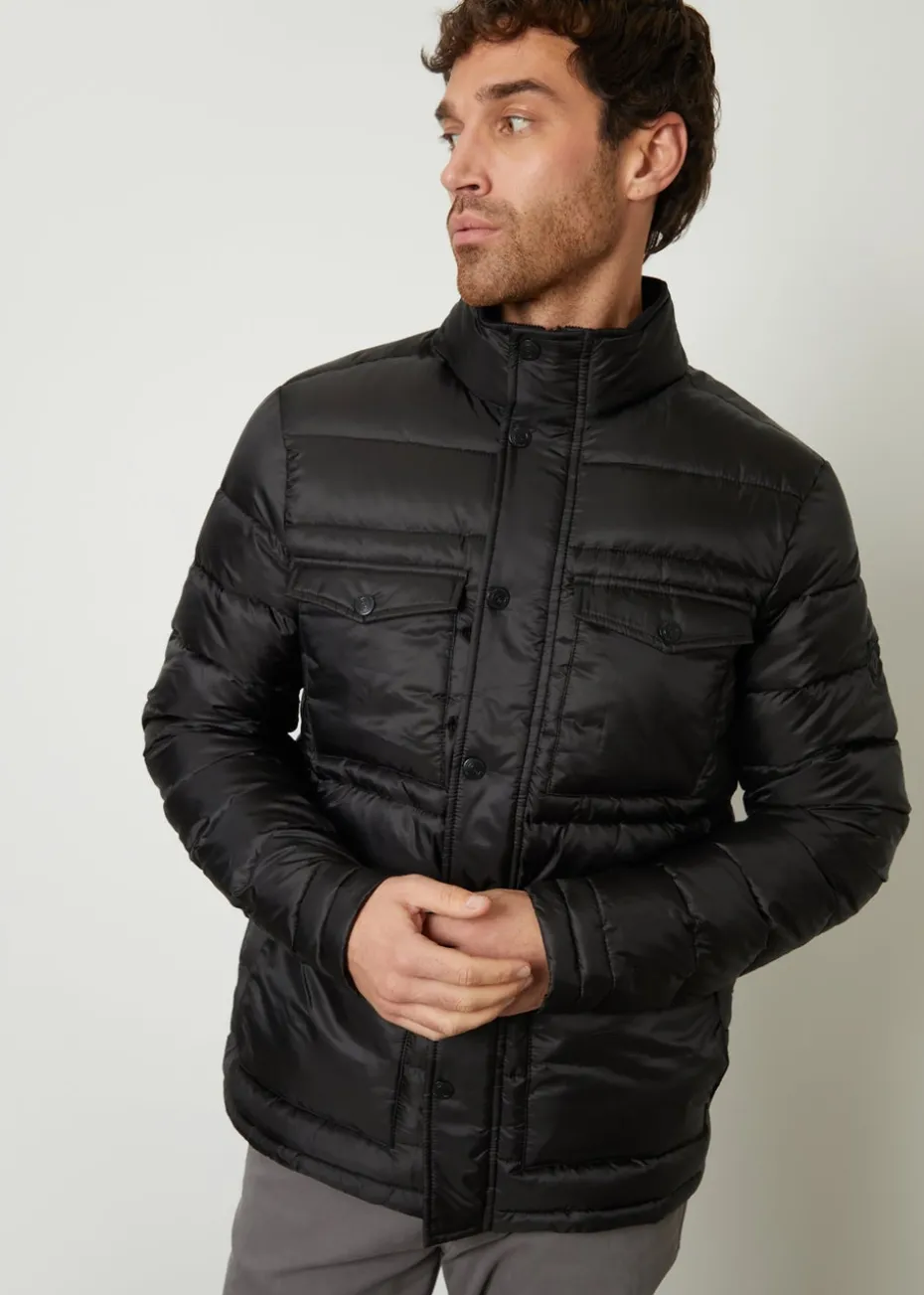 Threadbare Black Funnel Neck Utility Puffer Jacket