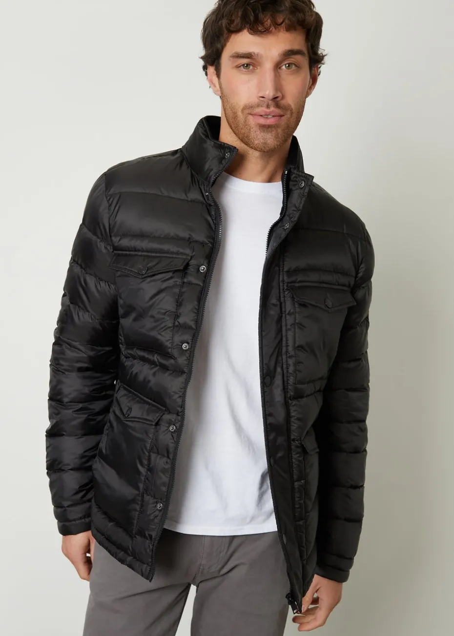 Threadbare Black Funnel Neck Utility Puffer Jacket