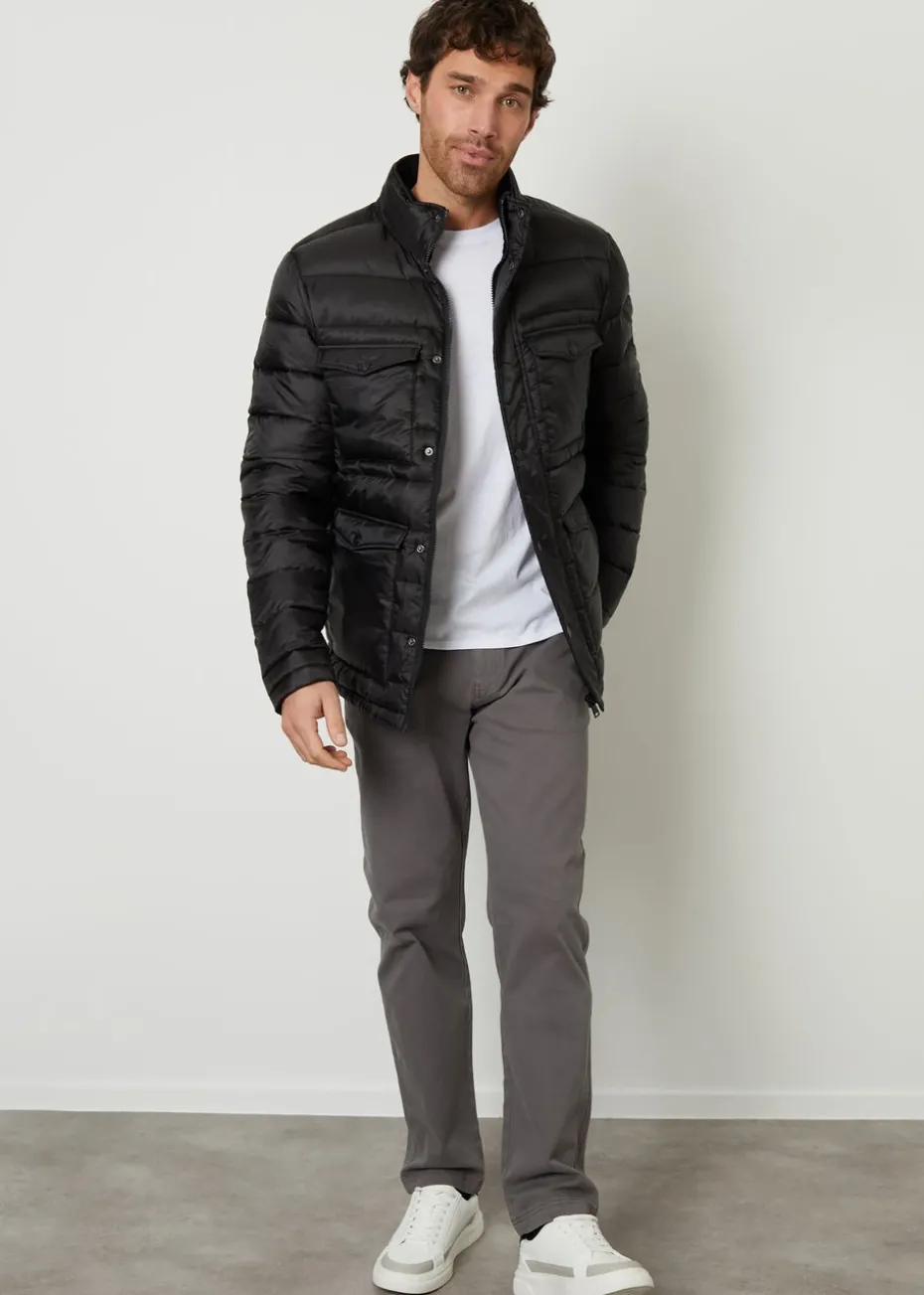 Threadbare Black Funnel Neck Utility Puffer Jacket