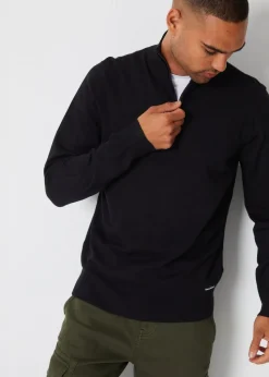 Threadbare Black Funnel Neck Quarter Zip Knitted Jumper