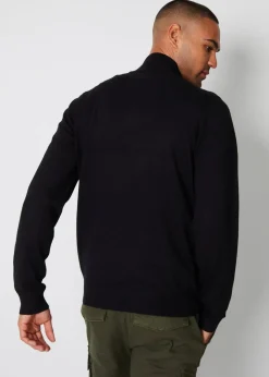 Threadbare Black Funnel Neck Quarter Zip Knitted Jumper