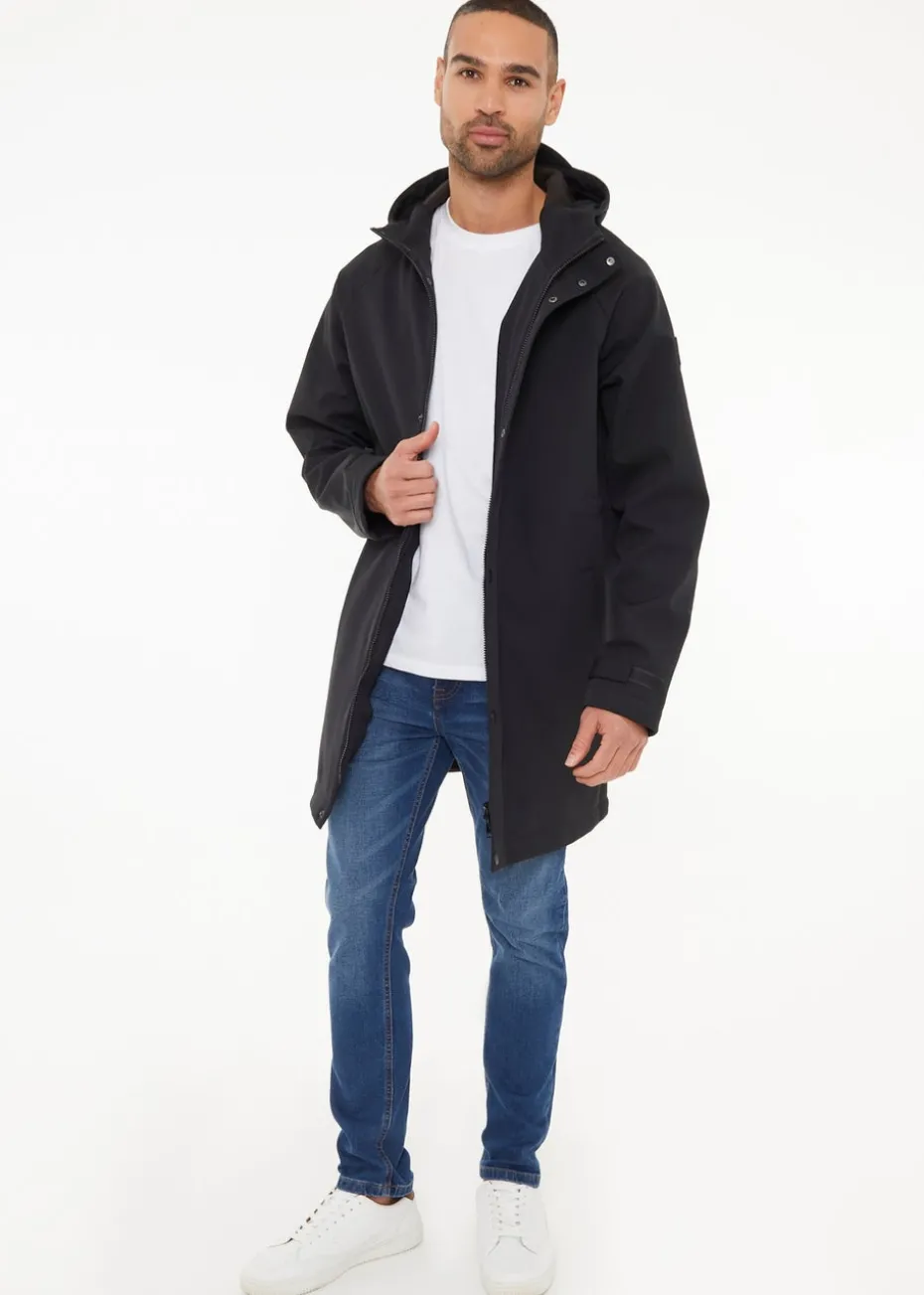 Threadbare Black Hooded Tie Waist Coat With Stretch