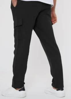 Threadbare Black Linen Blend Cargo Trousers