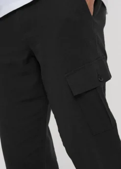 Threadbare Black Linen Blend Cargo Trousers