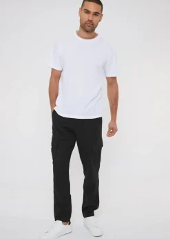 Threadbare Black Linen Blend Cargo Trousers