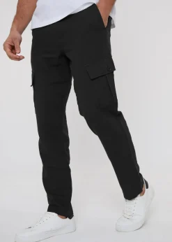 Threadbare Black Linen Blend Cargo Trousers