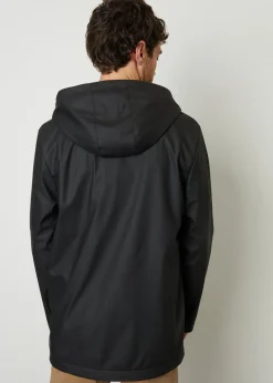 Threadbare Black Microfleece Lined Hooded Rubberised Raincoat