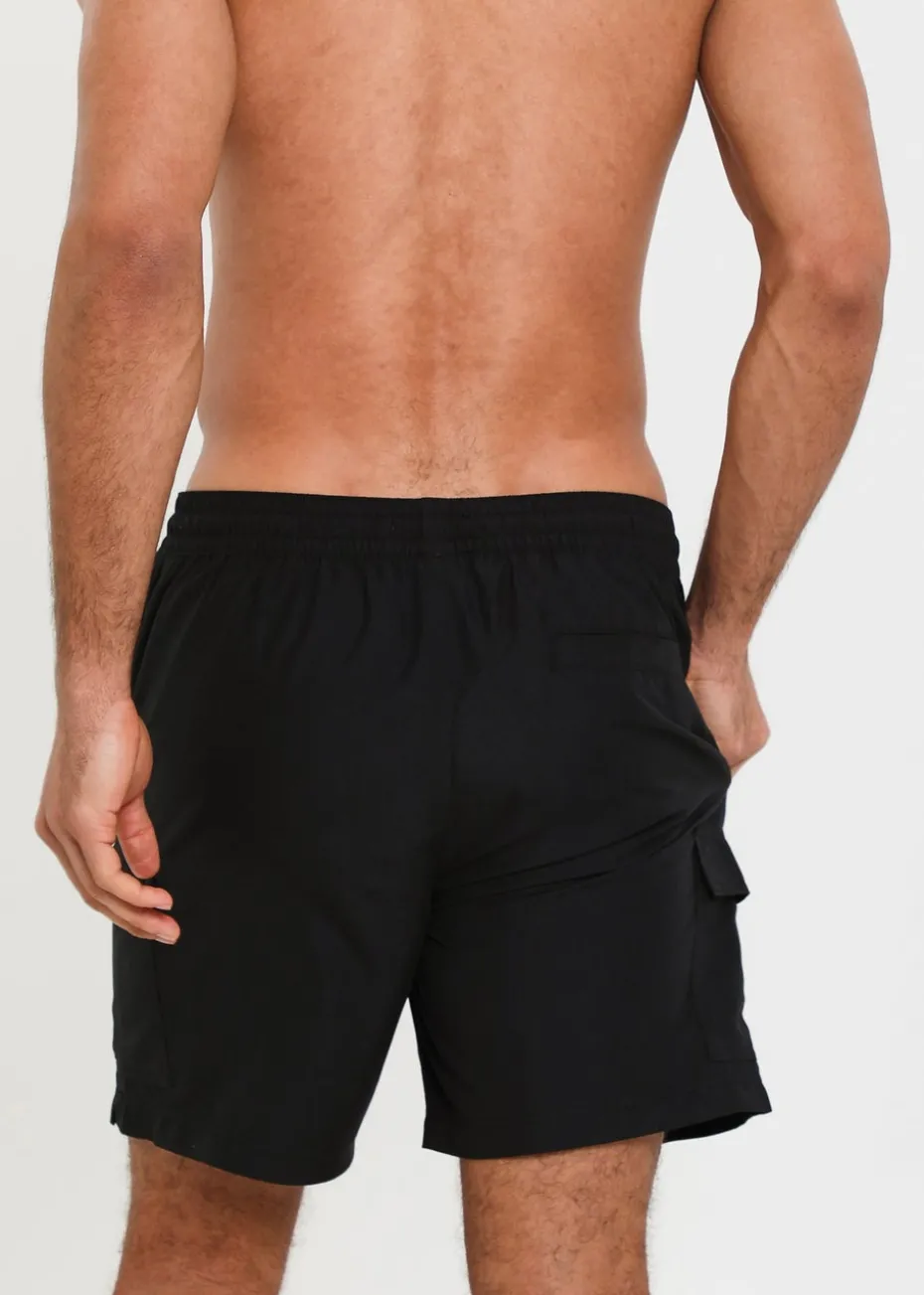 Threadbare Black Mid-length Cargo Swim Shorts