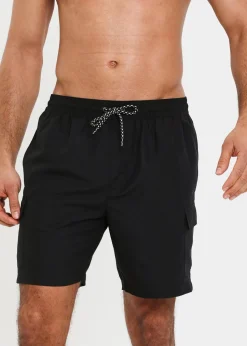Threadbare Black Mid-length Cargo Swim Shorts