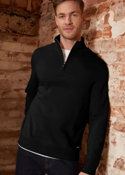 Threadbare Black Mock T-Shirt Quarter Zip Sweatshirt