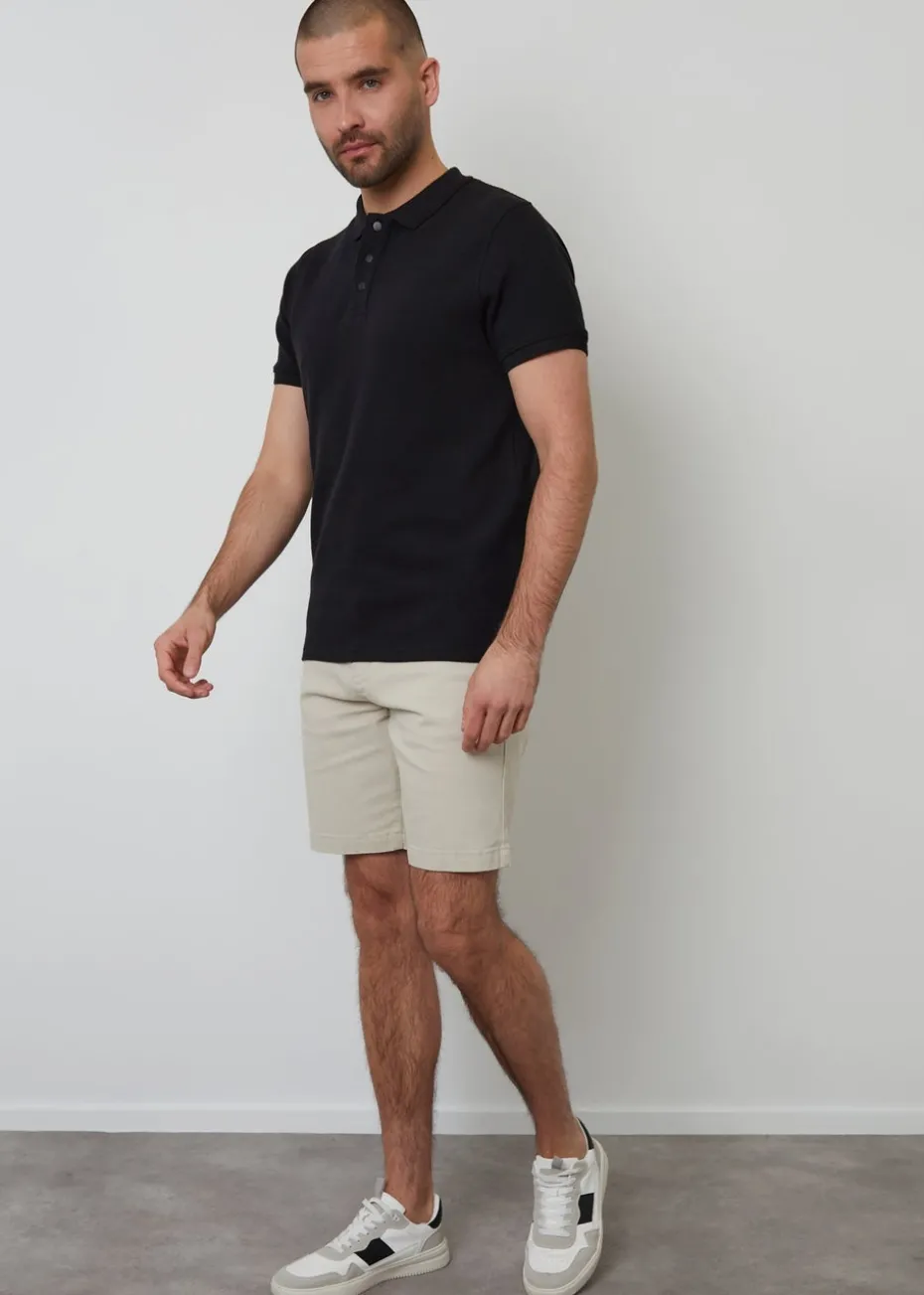 Threadbare Black Ottoman Rib Textured Cotton Polo Shirt