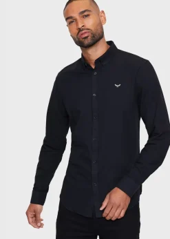 Threadbare Black Oxford Cotton Long Sleeve Shirt