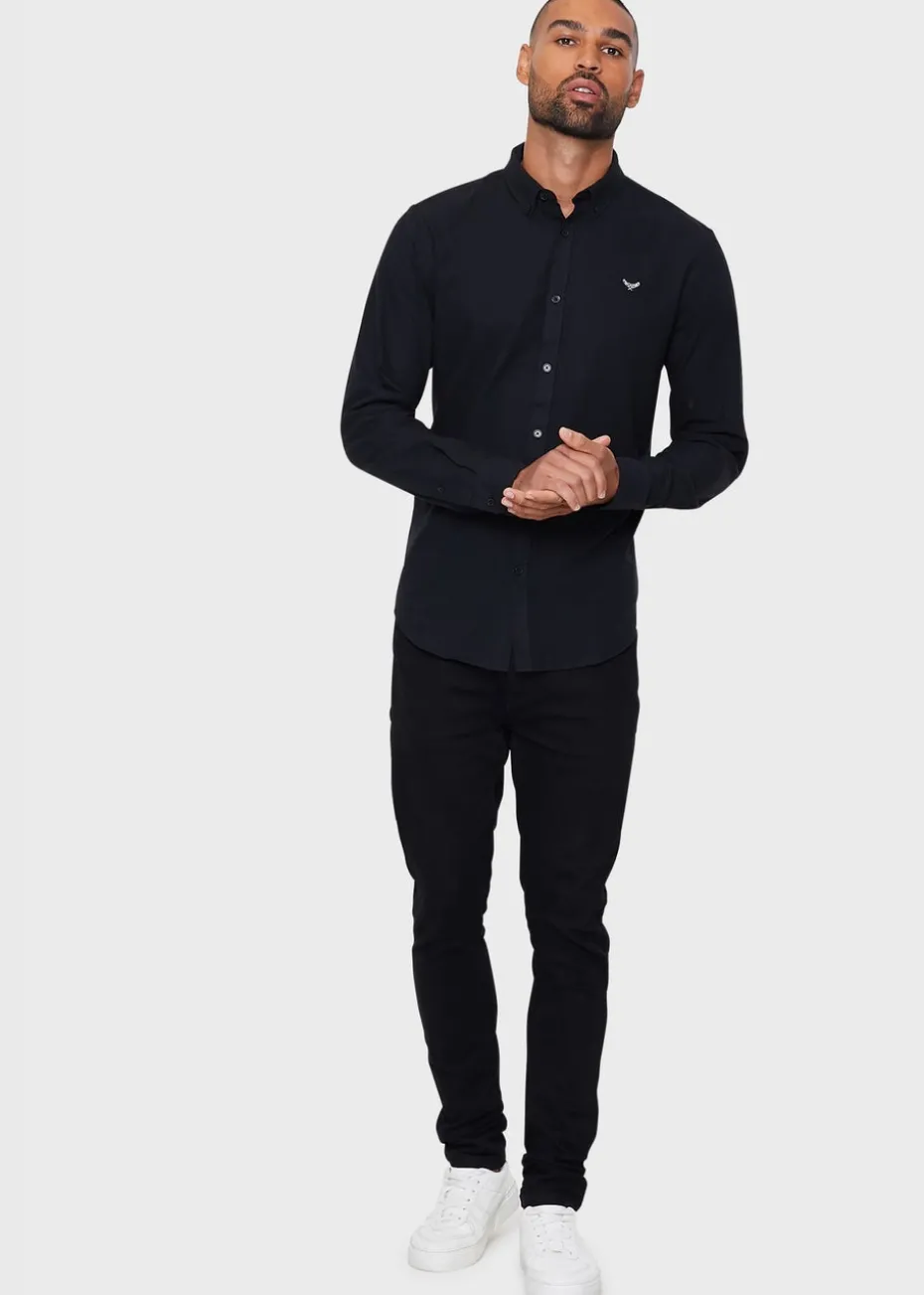 Threadbare Black Oxford Cotton Long Sleeve Shirt