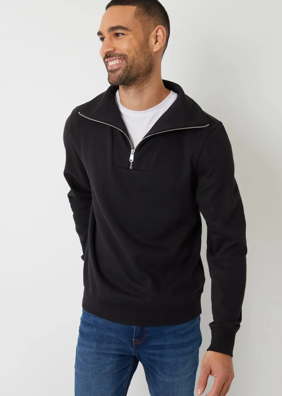 Threadbare Black Quarter Zip Funnel Neck Sweatshirt