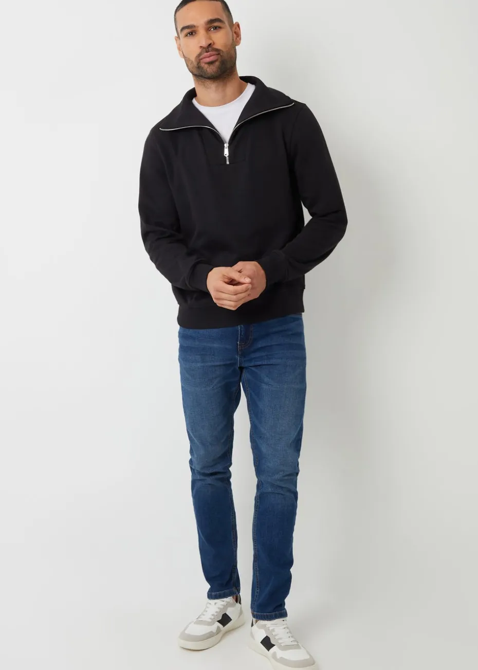 Threadbare Black Quarter Zip Funnel Neck Sweatshirt