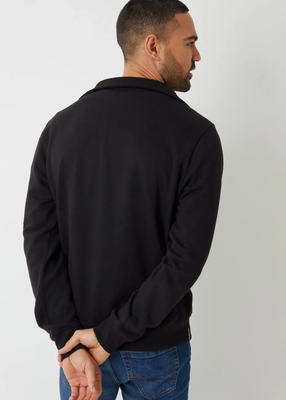Threadbare Black Quarter Zip Funnel Neck Sweatshirt