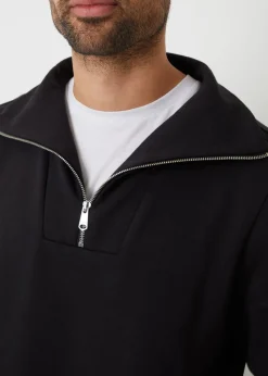 Threadbare Black Quarter Zip Funnel Neck Sweatshirt