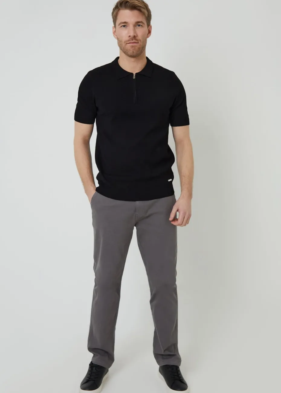Threadbare Black Quarter Zip Textured Trim Knitted Polo