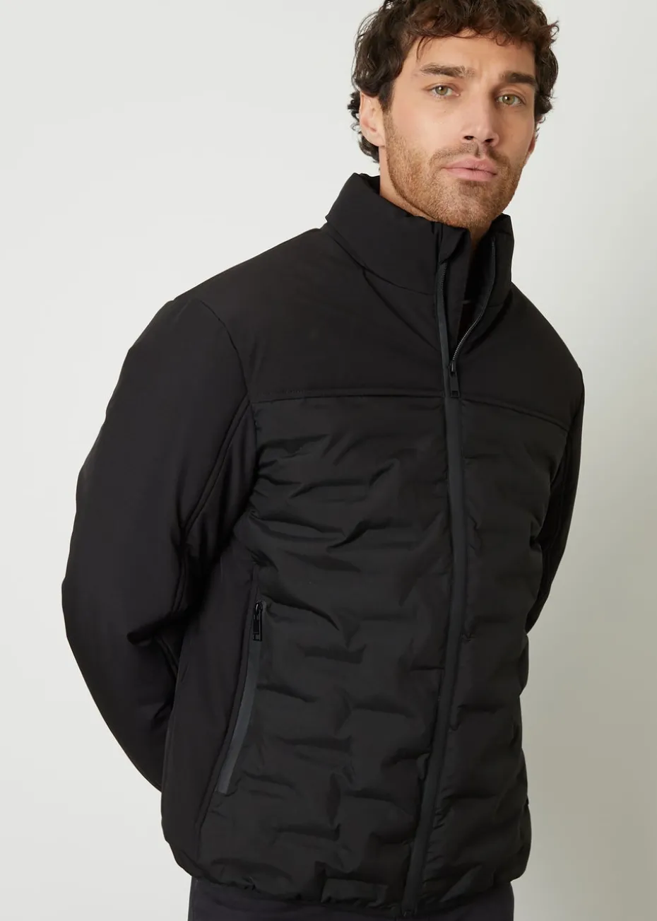 Threadbare Black Quilted Panel Funnel Neck Jacket