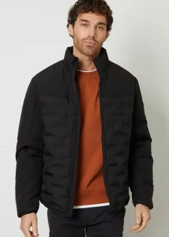 Threadbare Black Quilted Panel Funnel Neck Jacket