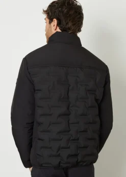 Threadbare Black Quilted Panel Funnel Neck Jacket
