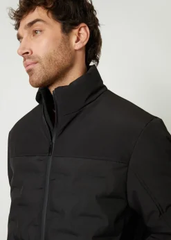 Threadbare Black Quilted Panel Funnel Neck Jacket