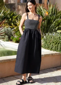 Threadbare Black Shirred Midaxi Dress