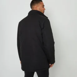 Threadbare Black Showerproof Funnel Neck Mock Layer Coat