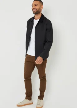 Threadbare Black Showerproof Corduroy Collar Jacket