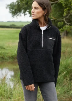Threadbare Black Sian Half Zip Borg Fleece